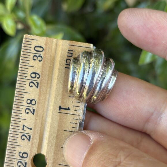 Vintage Mexican Sterling Silver Ribbed Dome Earrings 14K Posts Signed BARRA 8.9g - Picture 7 of 8